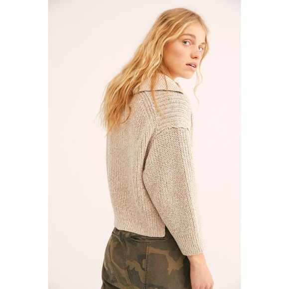 NWT Free People natural ivory chunky knit cropped fisherman sweater - Picture 3 of 7